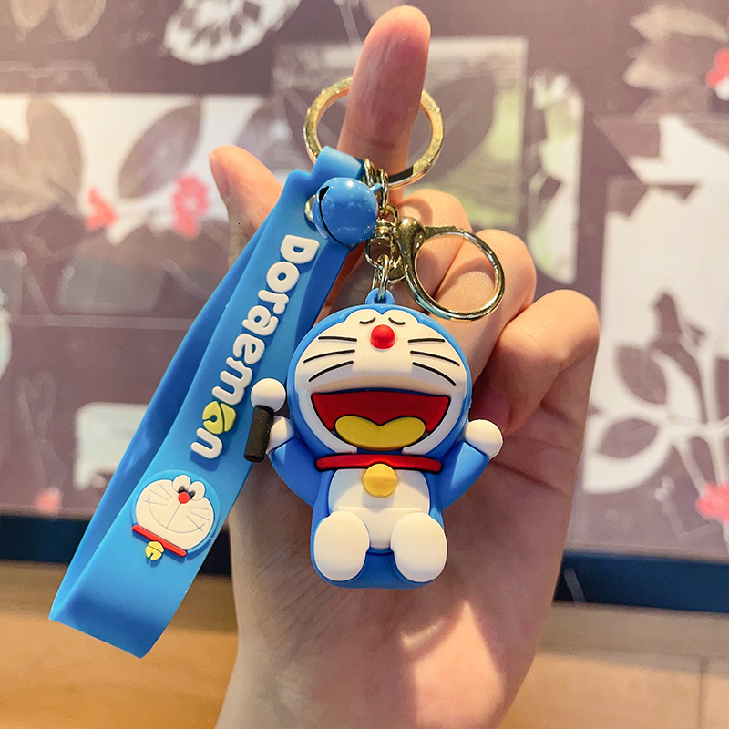 keychain cartoon doraemon keychain cute ding dong cat pvc figurine bag pendant car key ring gift mini bag keychain