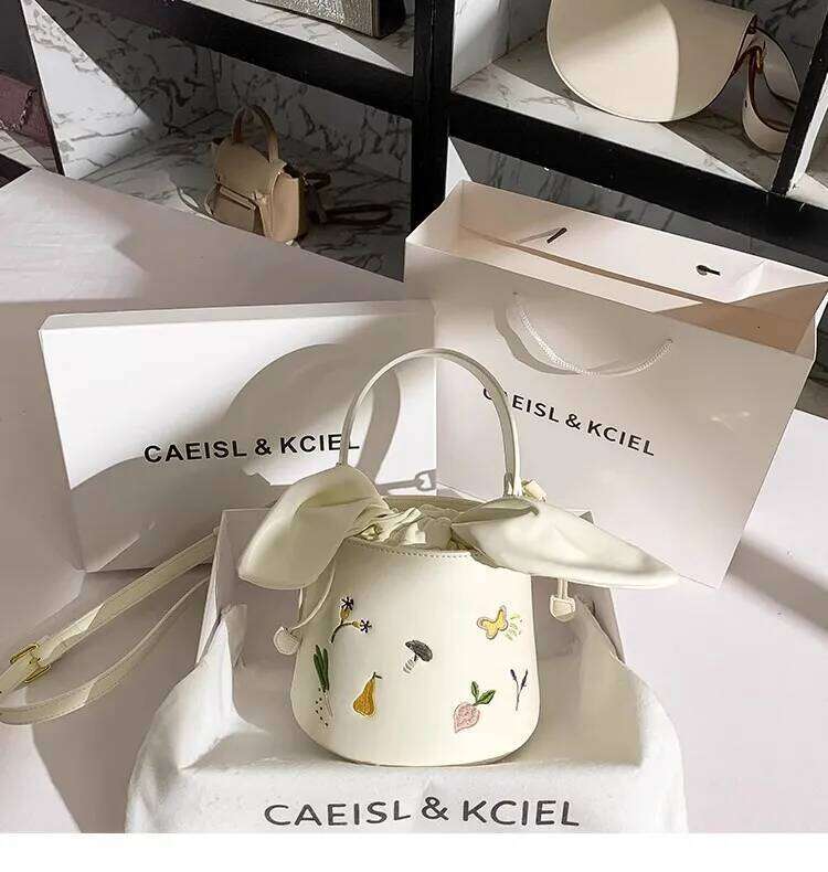 High Quality Fashion Embroidery Bucket Textured Women's Handbag Lady Purse Shoulder Messenger Female Casual Bag