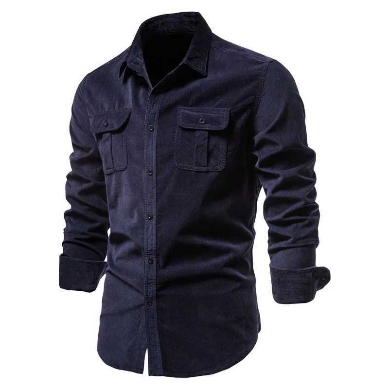Quality New Single Breasted 100 Cotton Mens Shirt Business Casual Fashion Solid Corduroy Men Shirts Autumn Slim Dress Shirts X250903