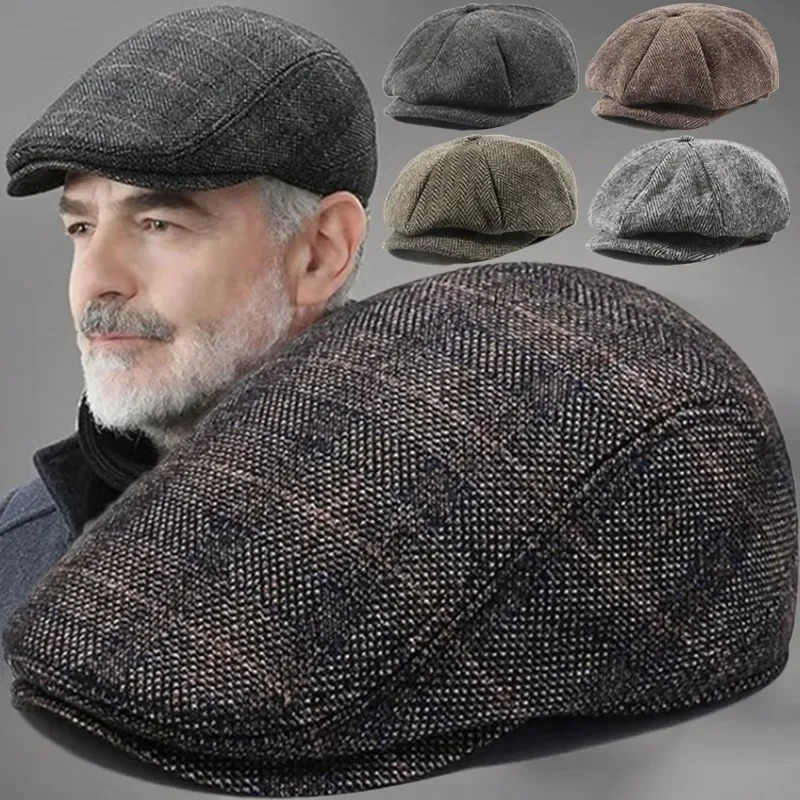 Men Retro Beret British Hats Wool Blend Vintage Herringbone Tweed Casual Fashion Hat Flat Keep Warm Caps Gifts 250902