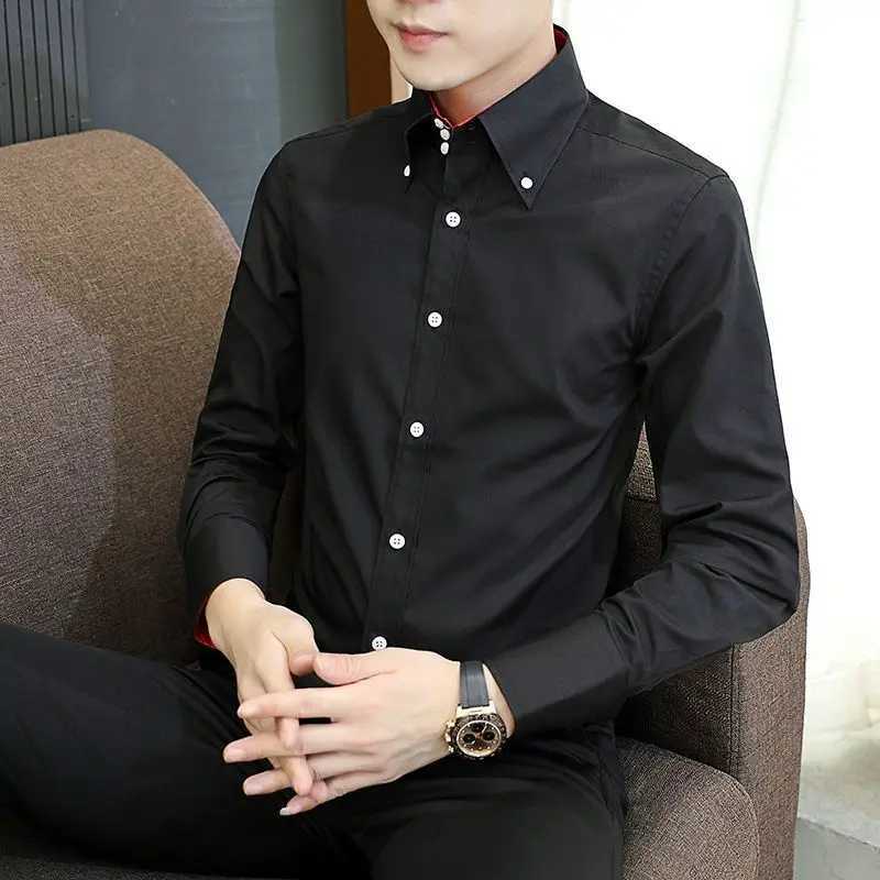 Spring Autumn Mens Executive Shirt Korean Fit Permanent Press Formal Office Wear Breathable Thin Long Sleeve Business Casual X250903