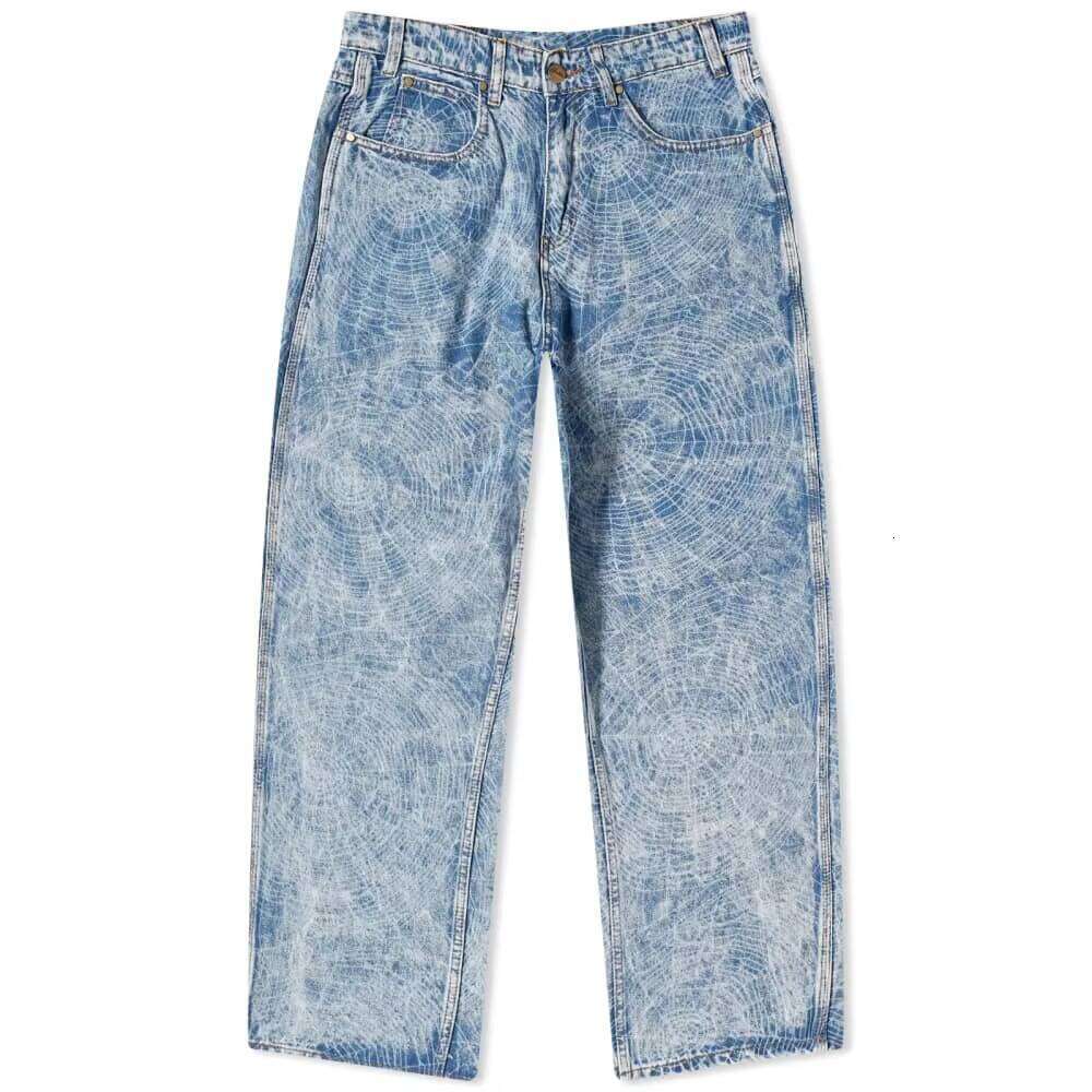 Men's Fashion Jeans Straight-Leg Denim Pants Laser Spider Engraving Winter Clothing Manufacturer