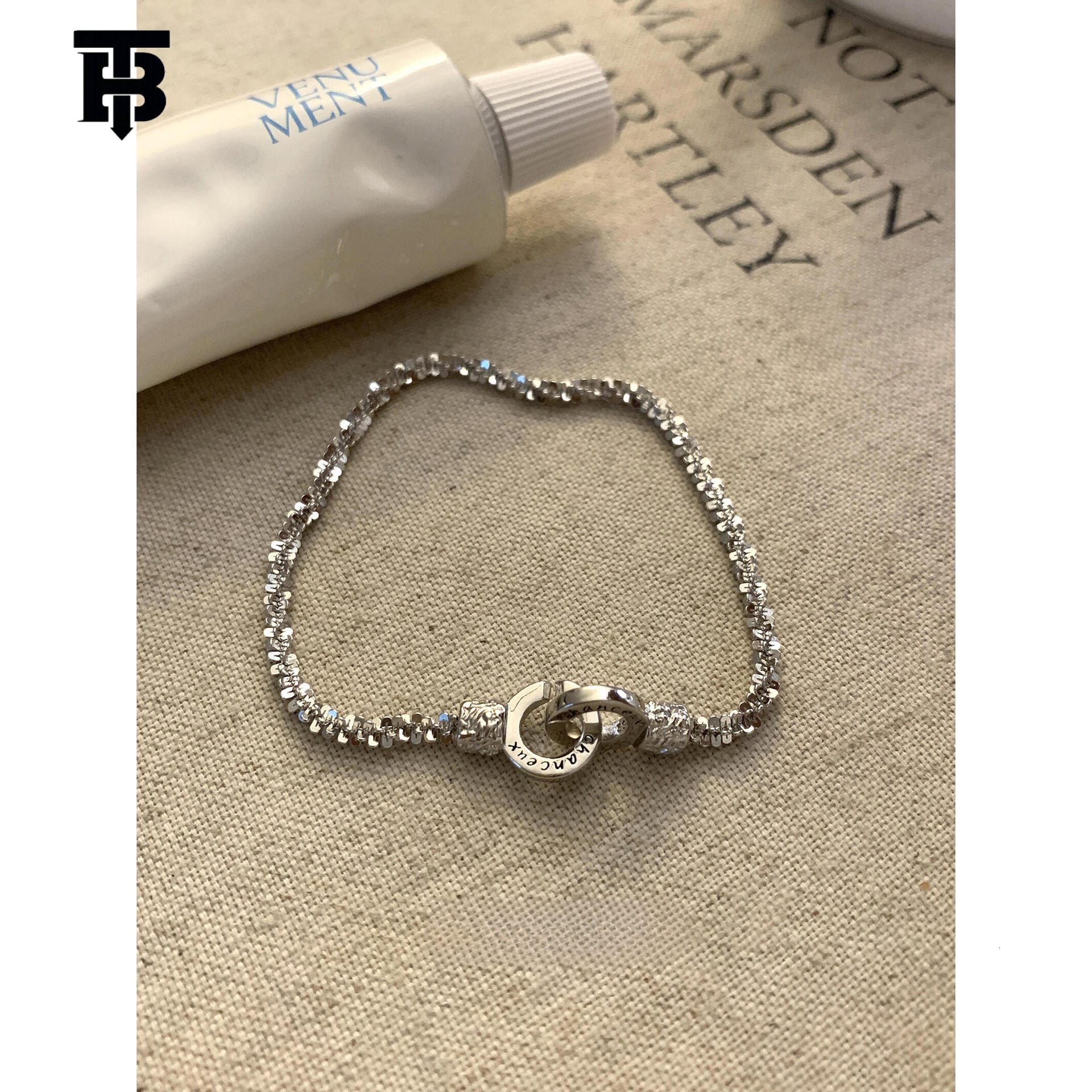 TB BHULAMTE Designer Lady S925 Pure Silver Light Luxury Niche And Exquisite Double-ring Lock Star Bracelet A New Style Of Personalized High-end Women&