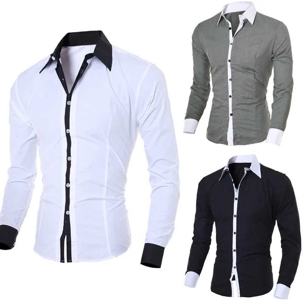 Mens Shirts Fashion Personality Mens Casual Slim Longsleeved Shirt Top Blouse Black White Men Shirt Style Men Clothing Shirts X250903