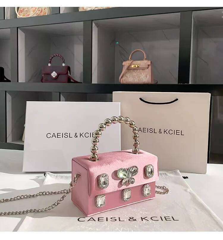 High Quality Satin Square Box Women Handbag Crystal Shiny Rhinestone Dia Evening Dinner Party Clutch Purse Messenger Bag
