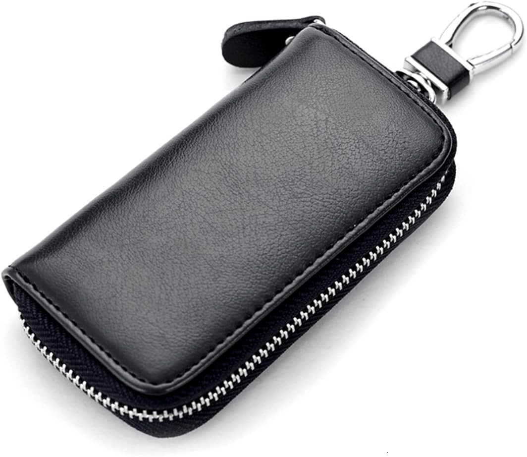 Unisex Mens Womens Premium Leather Car Key Holder Bag Keychain Case Wallet with 6 Hooks Zipper Closure M250904