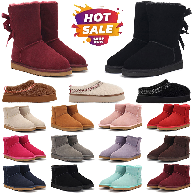 designer boots tasman Clog tazz slippers women men New Style of winter fur booties snow boot ankle short bow black red brown blue purple chestnut Bowtie
