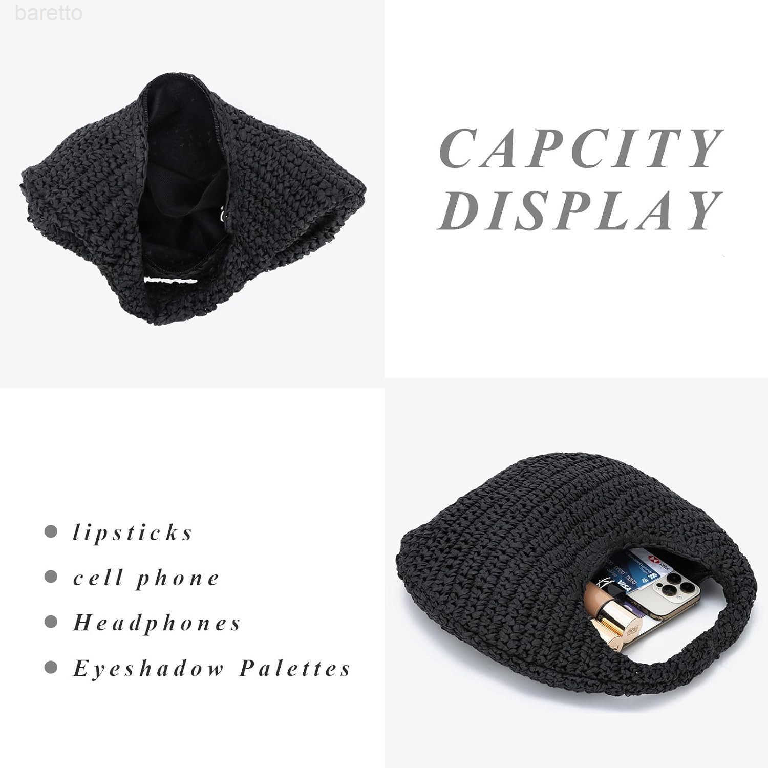 Women Hand Carry Only Straw Bag Crescent Summer Beach Purse Soft Faux Straw Tote 2025 M250903