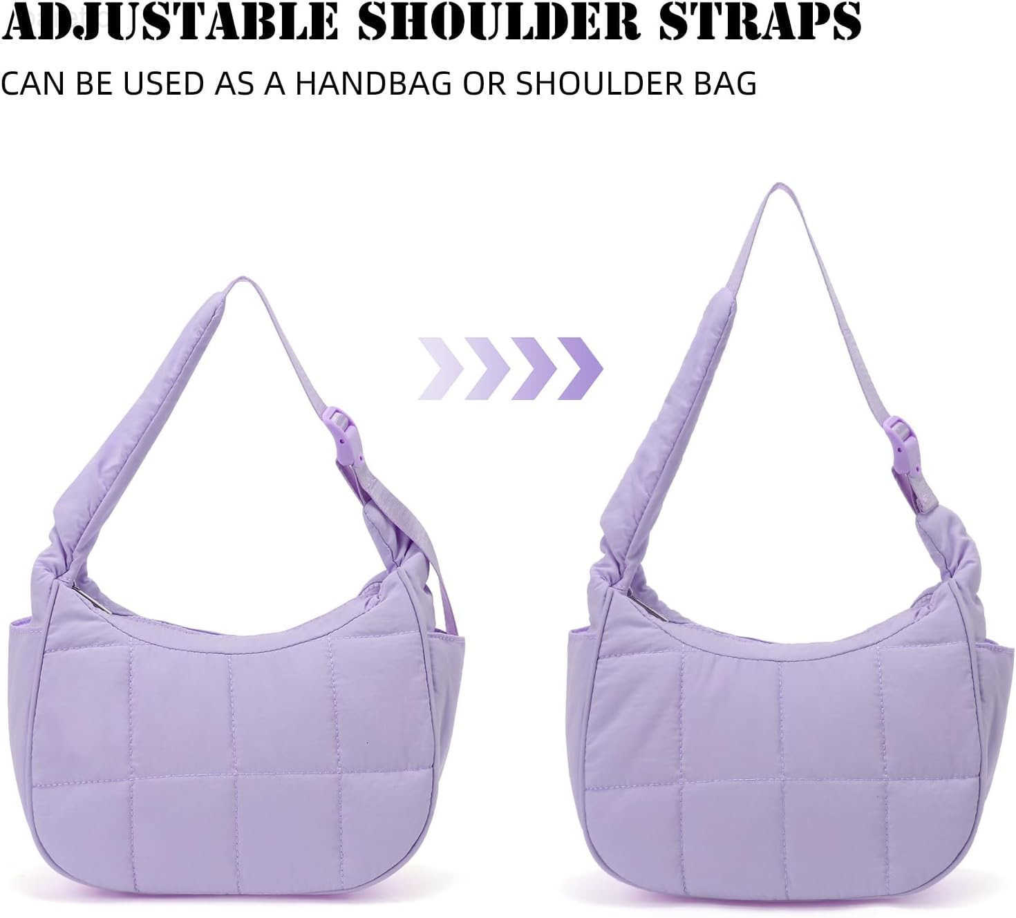 Small Puffer Crescent Underarm Shoulder Bag for Women Nylon Quilted Purses Handbags with Adjustable Strap M250903