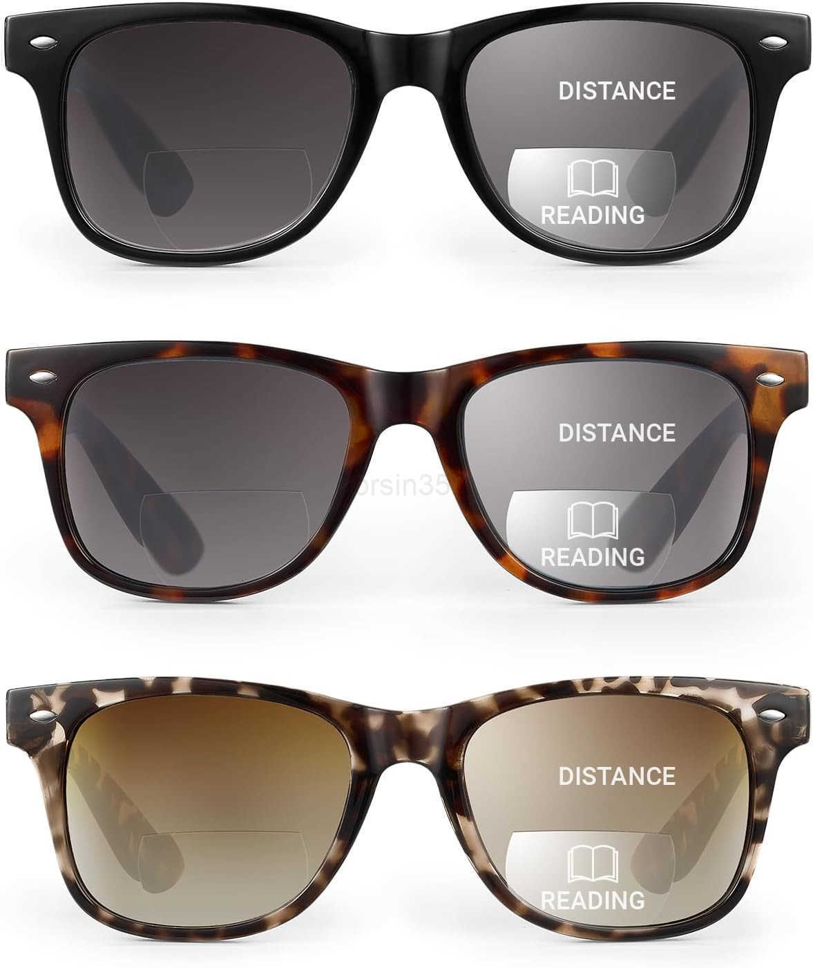3 Pack Bifocal Reading Sunglasses for Women UV400 Sun Readers Glasses Spring Hinge Outdoor SunglassesW250903