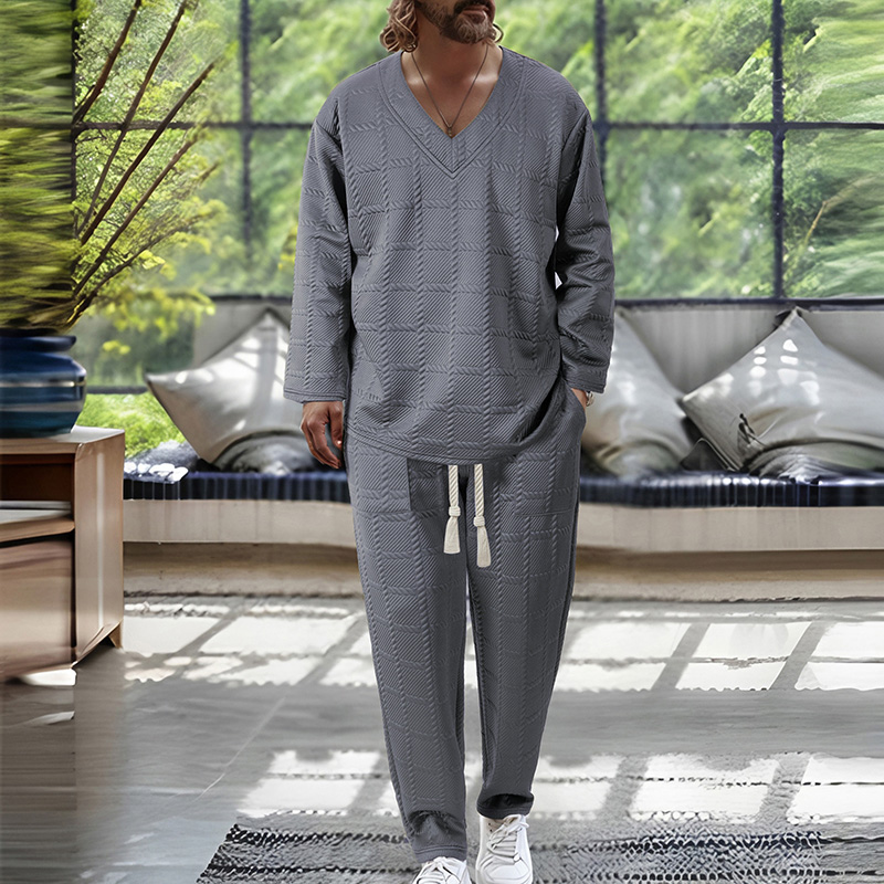 2025 Men Tracksuit Casual Joggers v neck new Sportswear jumper pullover &uAnd Pants 2 Piece Sets Hip Hop Running Sports Suit 2pcs sets