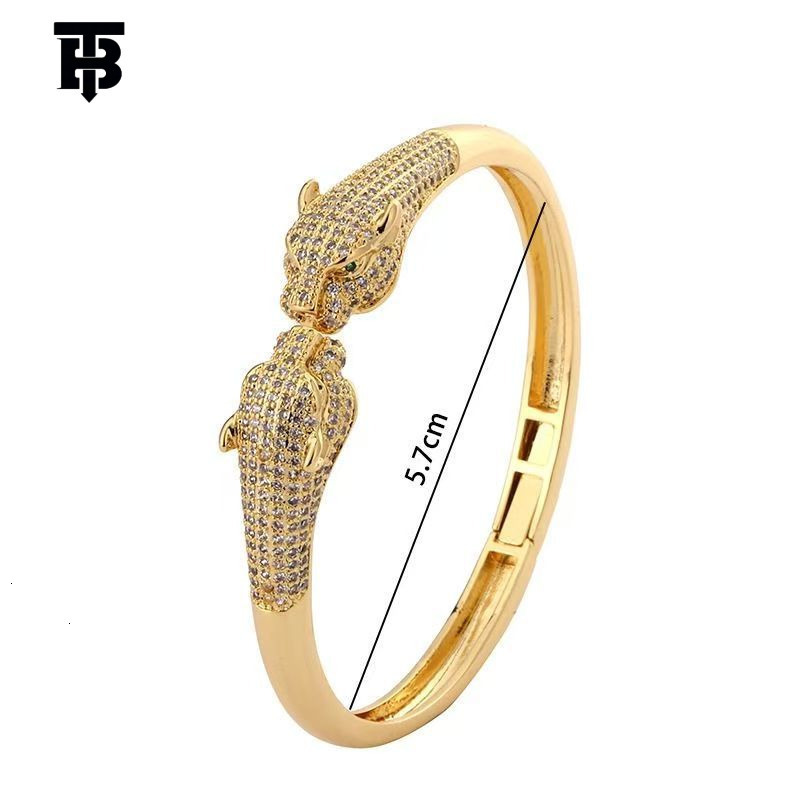 TB BHULAMTE Designer Lady European And American Leopard Bracelet 18K Gold-plated Outdoor Zircon Inlaid Hip-hop Personality Open Leopard Bracelet