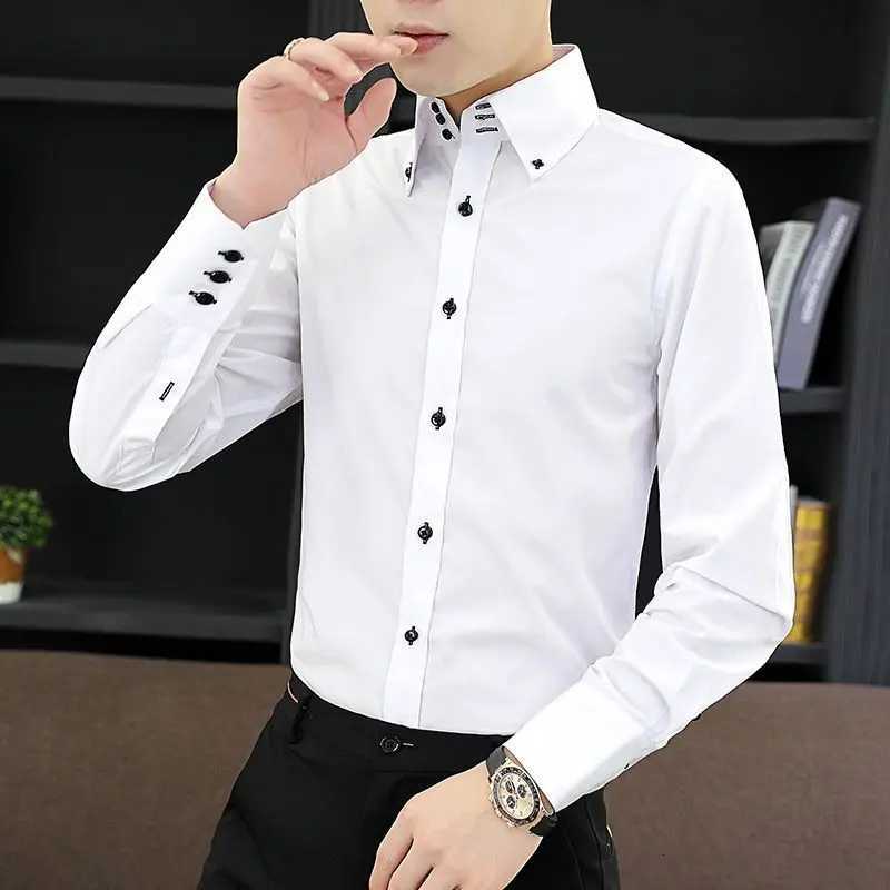 Spring Autumn Mens Executive Shirt Korean Fit Permanent Press Formal Office Wear Breathable Thin Long Sleeve Business Casual X250903