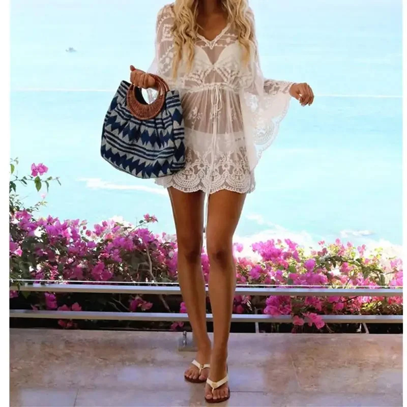 Lace Beach Pareo Beachwear Swim Suit Cover Up Playa Pareo Tunics for Beach Tunic Swimwear Women 250903