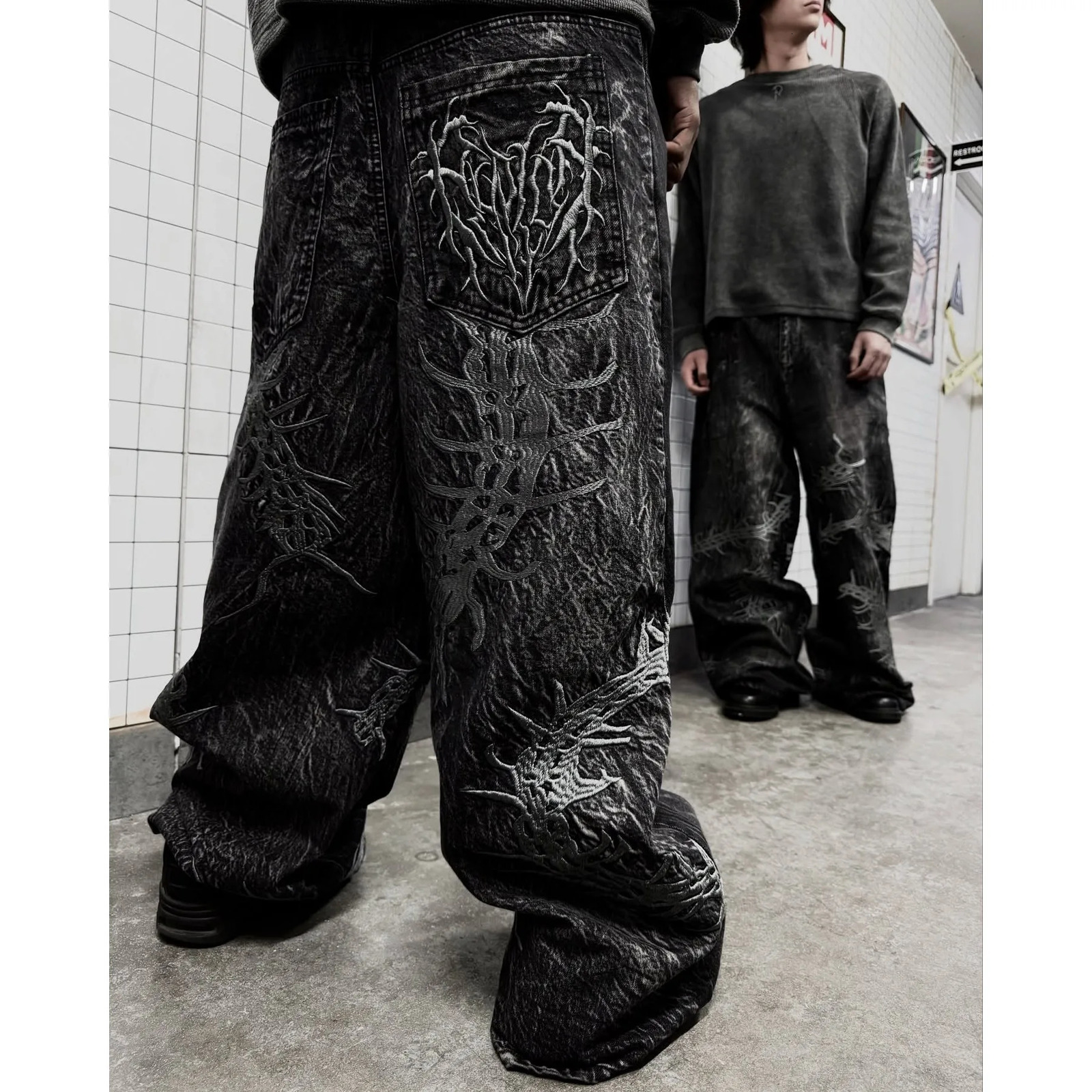 American Y2K 2025 Baggy Wide Leg Black Jeans Overszied Men Street Casual Joker Denim Pants Couple Vintage Streetwear 250823Z