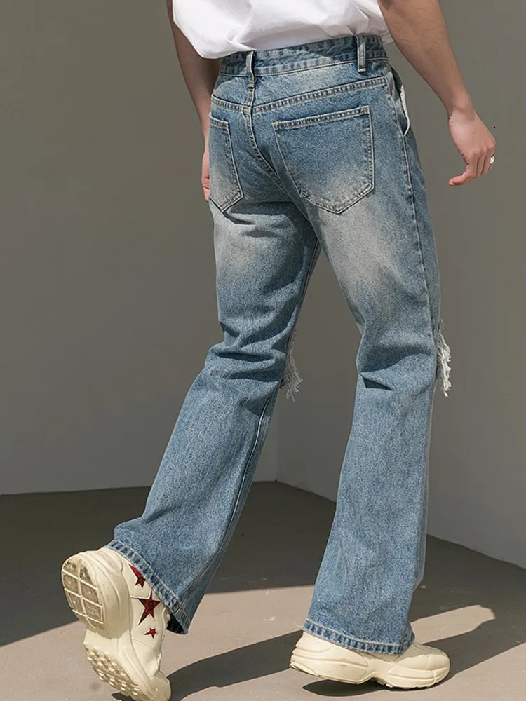 Fashion Men Hole Ripped Jeans Long Straight Denim Pants Spring Summer Vintage Trousers Streetwear Washed Cowbody Cargo 250823Z