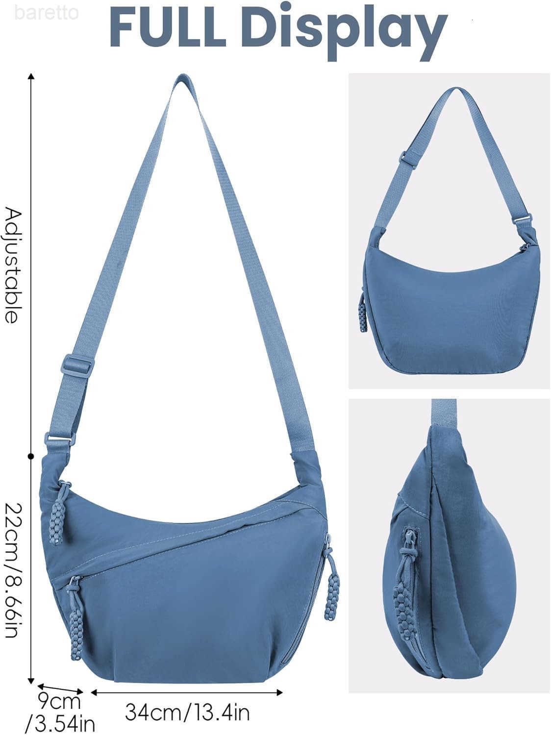 Lightweight Nylon Hobo Bag for Women Men Small Shoulder Bag Crescent Crossbody Bag with Adjustable Strap Casual Bag M250903