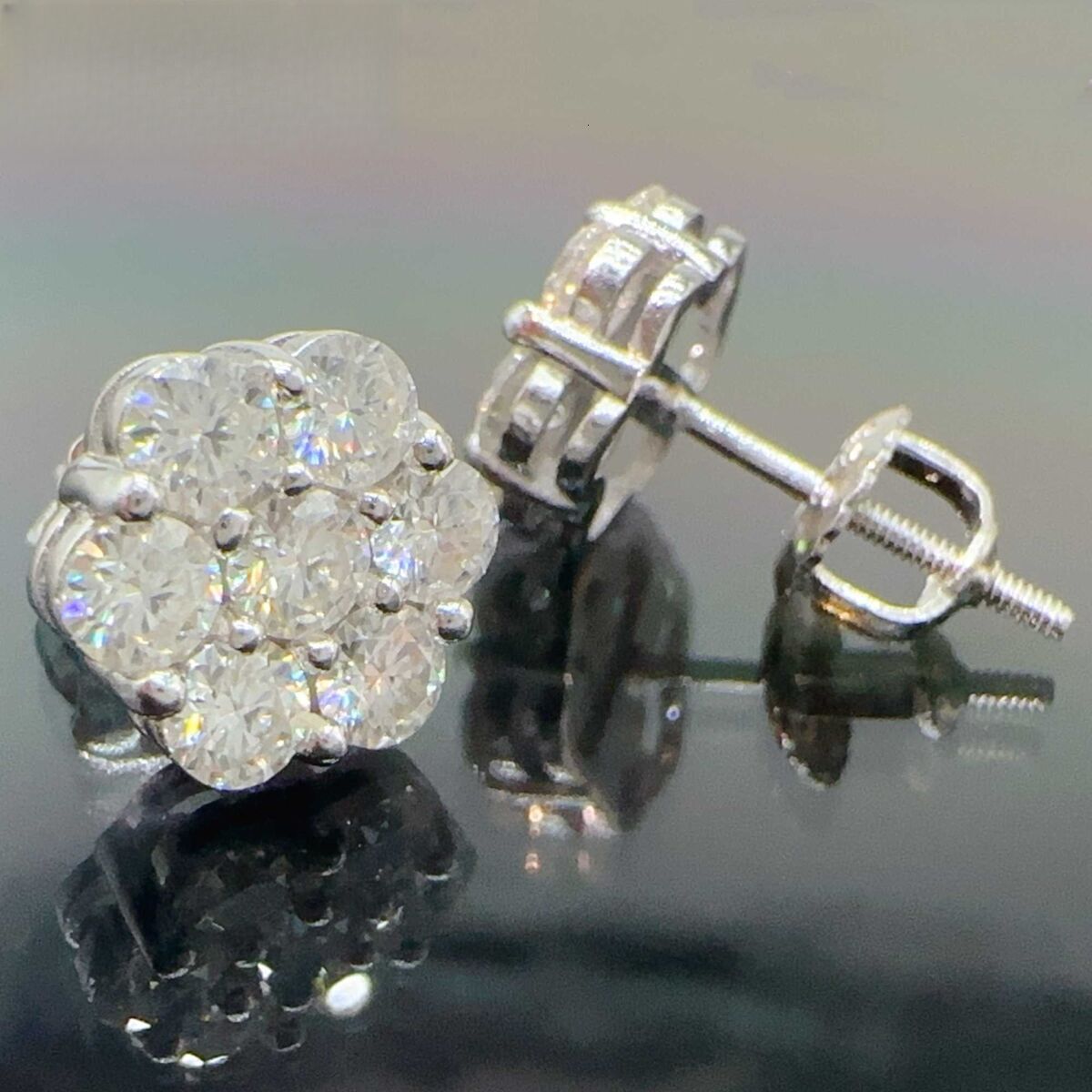 High-end luxury earrings Iced out cluster lab dia screw back sier wer vvs moissanite stud earrings for men women