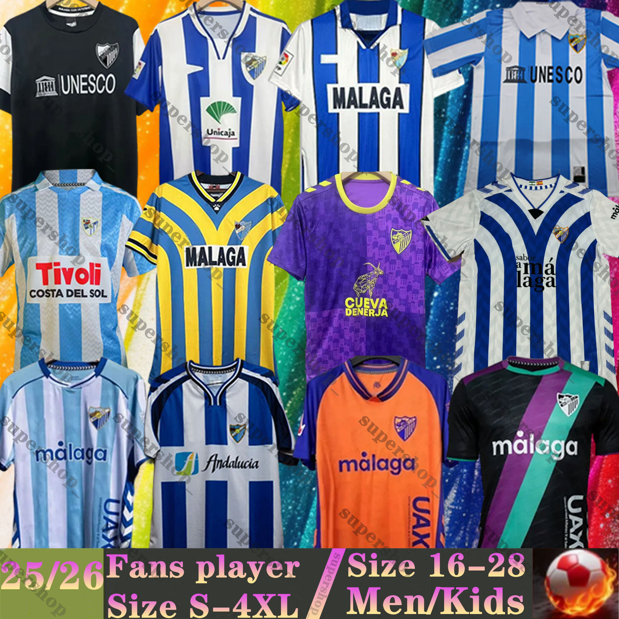 25 26 Malaga FC Soccer Jerseys Retro 97 99 05 06 12 13 ANTONITO C. D.LARRUBIA Men Uniforms CHUPE LOBETE BATURINA DIONI kids kit Camisetas de Futbol 2025 2026 Football Shirt