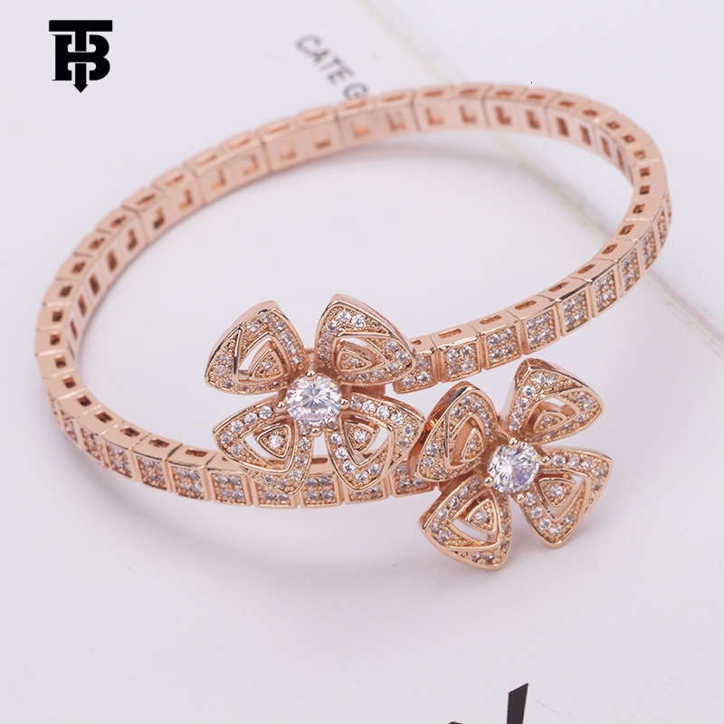 TB BHULAMTE Designer Lady Eternal Petal Bracelet Zircon Fashionable Modern Women's Jewelry Spring Snake Bone Hollow Double Flower Accessory