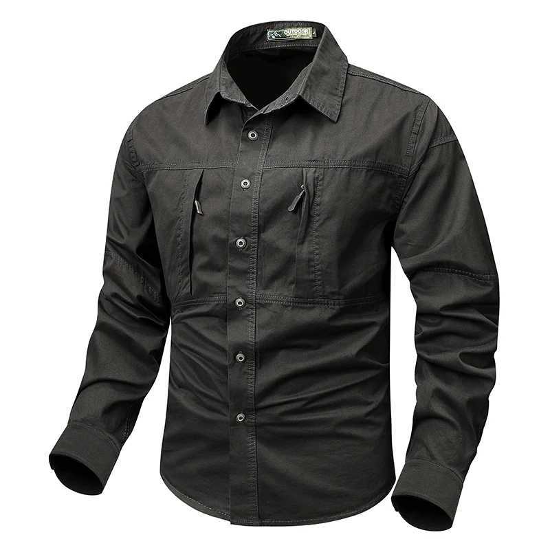 Size 5XL Spring Cotton Cargo Shirt for Men Long Sleeve MultiPocket Shirts Outdoor Casual Colthing High Quality Militar Overshir X250903