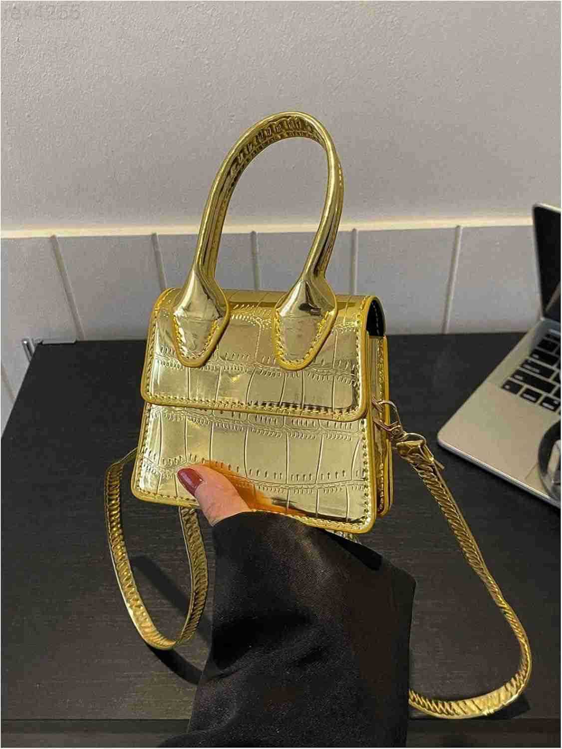Womens Crocodile Embossed Mini Square Bag Metallic Top Handle Crossbody Handbag Flap Clutch BagsW250903