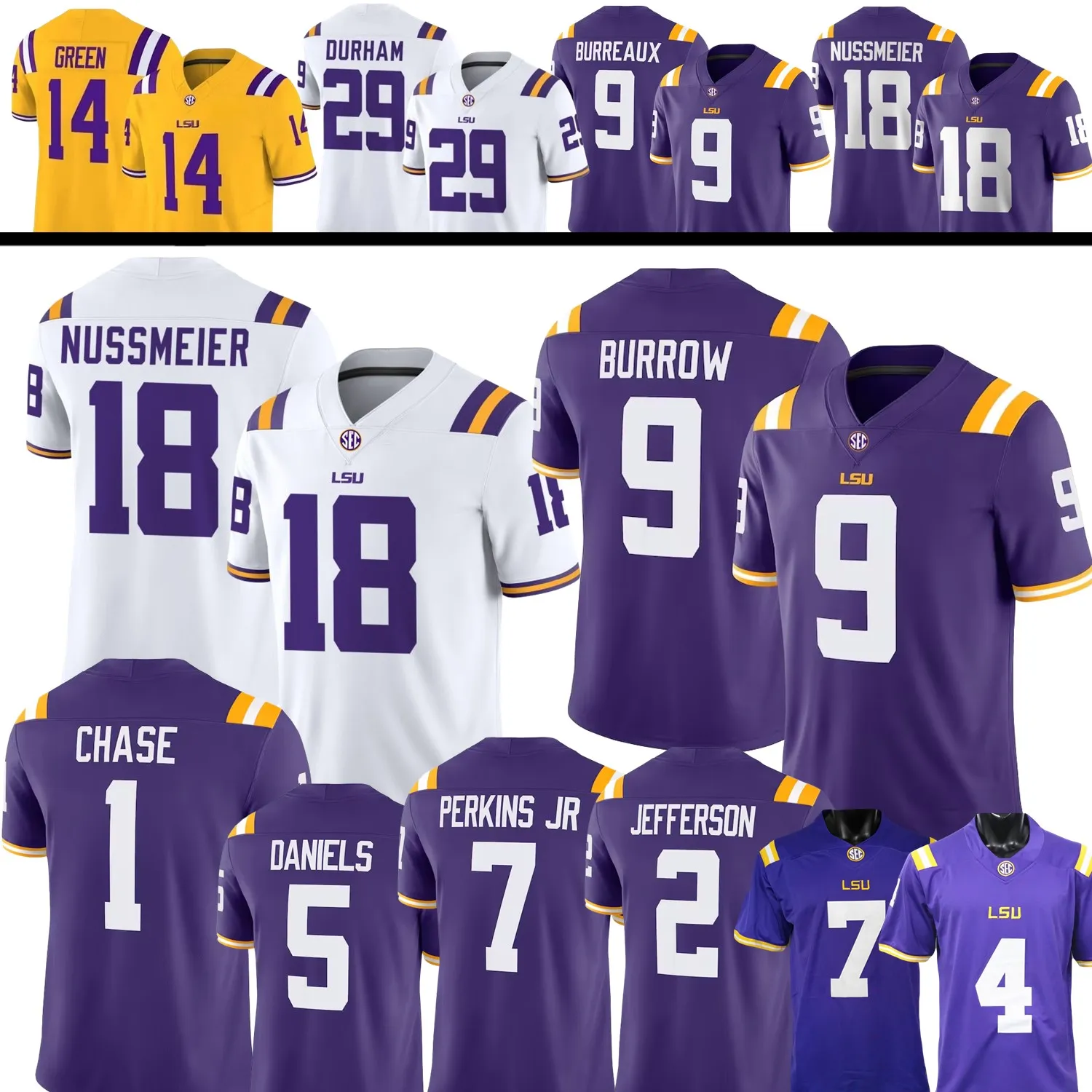 18 Garrett Nussmeier Whit Weeks Harold Perkins Jr. Jayden Daniels Football Jersey Joe Burrow Ja'Marr Chase Malik Nabers Will Campbell Justin Jefferson Kyren Lacy