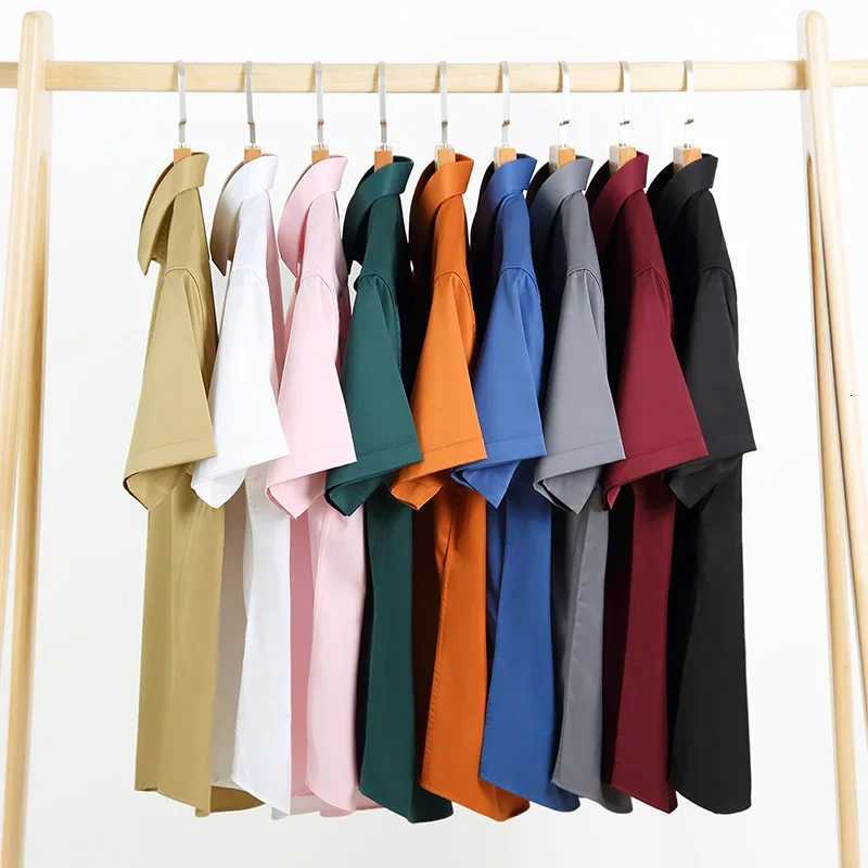 summer elastic thin short sleeve shirts for men slim fit formal plain shirt soft office black white clothes wrinkle free tops X250903