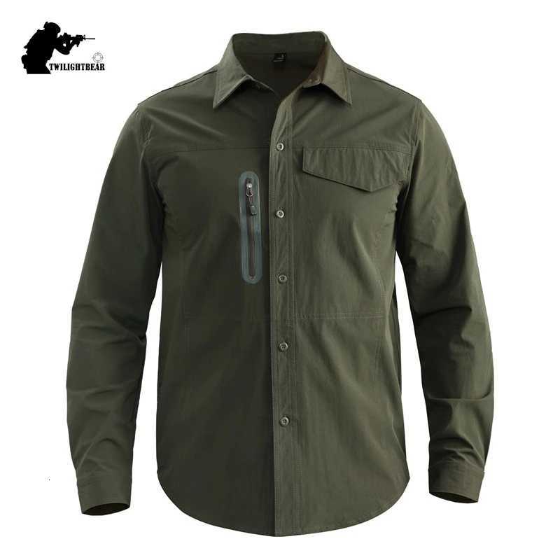 Stretch Mens Shirt Multiple Pockets Quick Drying Shirts High Quality Male Elastic Tooling Shirt Men Clothing Casual Shirts AF54 X250903