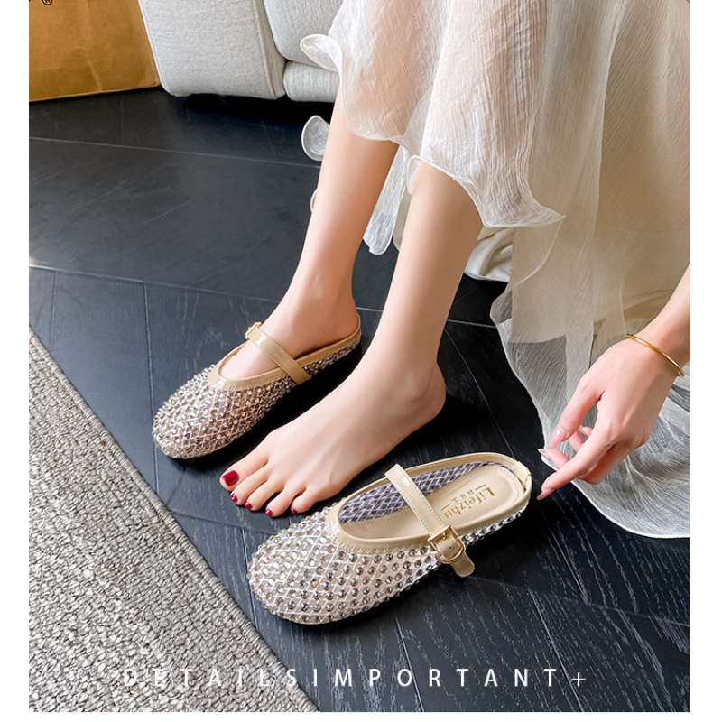 Glamorous Ladies' Beach Sandals Featuring Semi-Diamond Design - Versatile Casual Slip-Ons