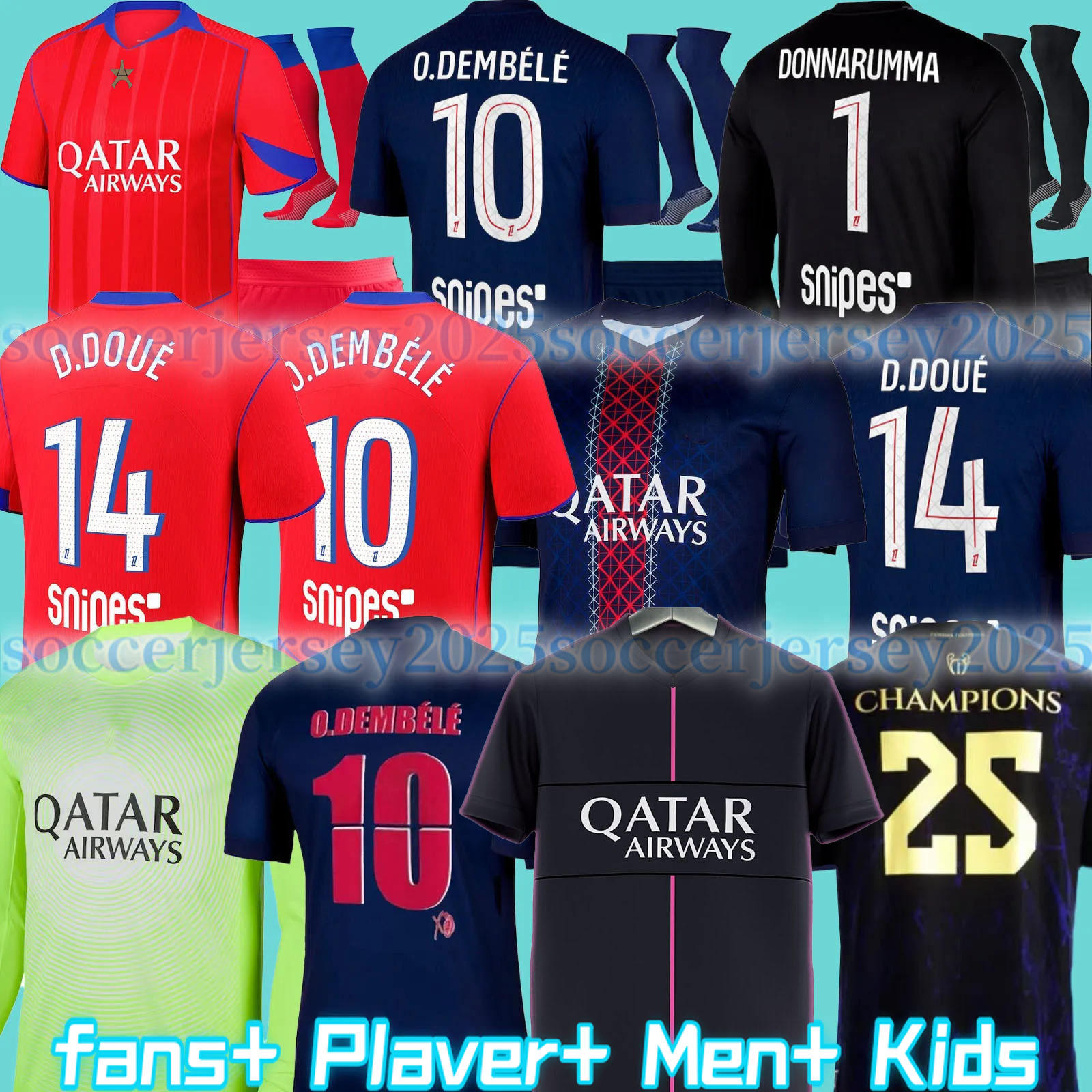 25 26 D.DOUE KVARATSKHELIA Maillot de Foot Joao Neves 4TH Jerseys Marquinhos O.Dembele Barcola Asensio Hakimi Ugarte Futebol camisa 2025 2026 Hommes Enfants Men Kit