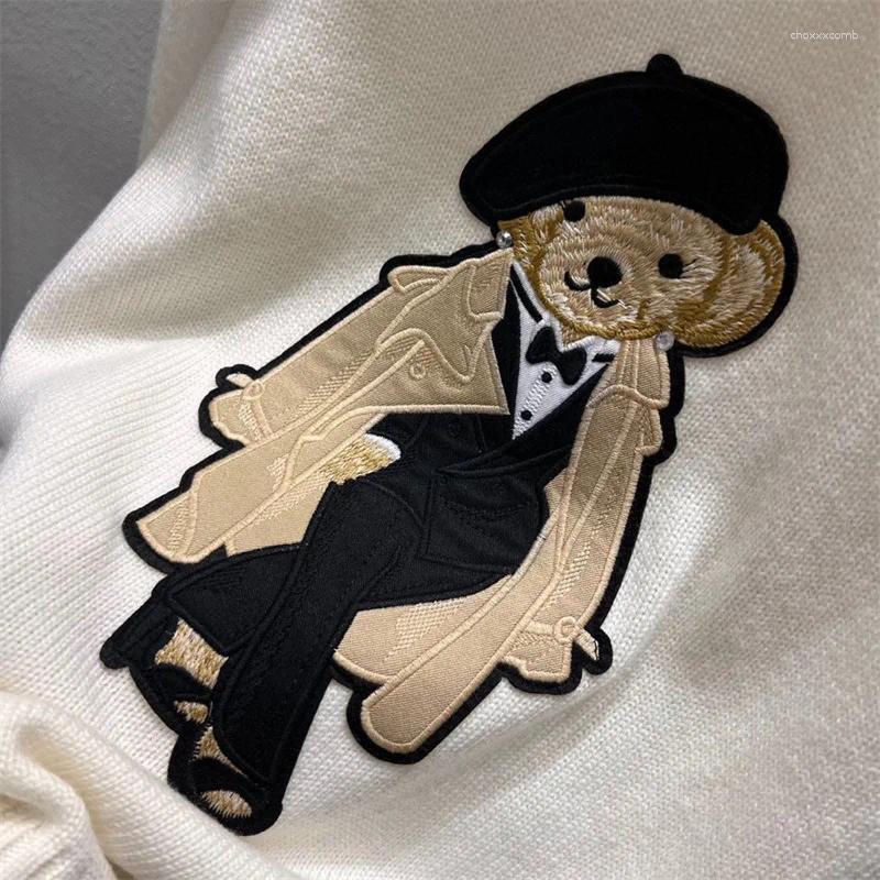 Women's Sweaters Autumn Preppy Embroidered Cashmere Sweater Women Round Long Sleeved Wool Knitted Pullover Sweet Knitwear