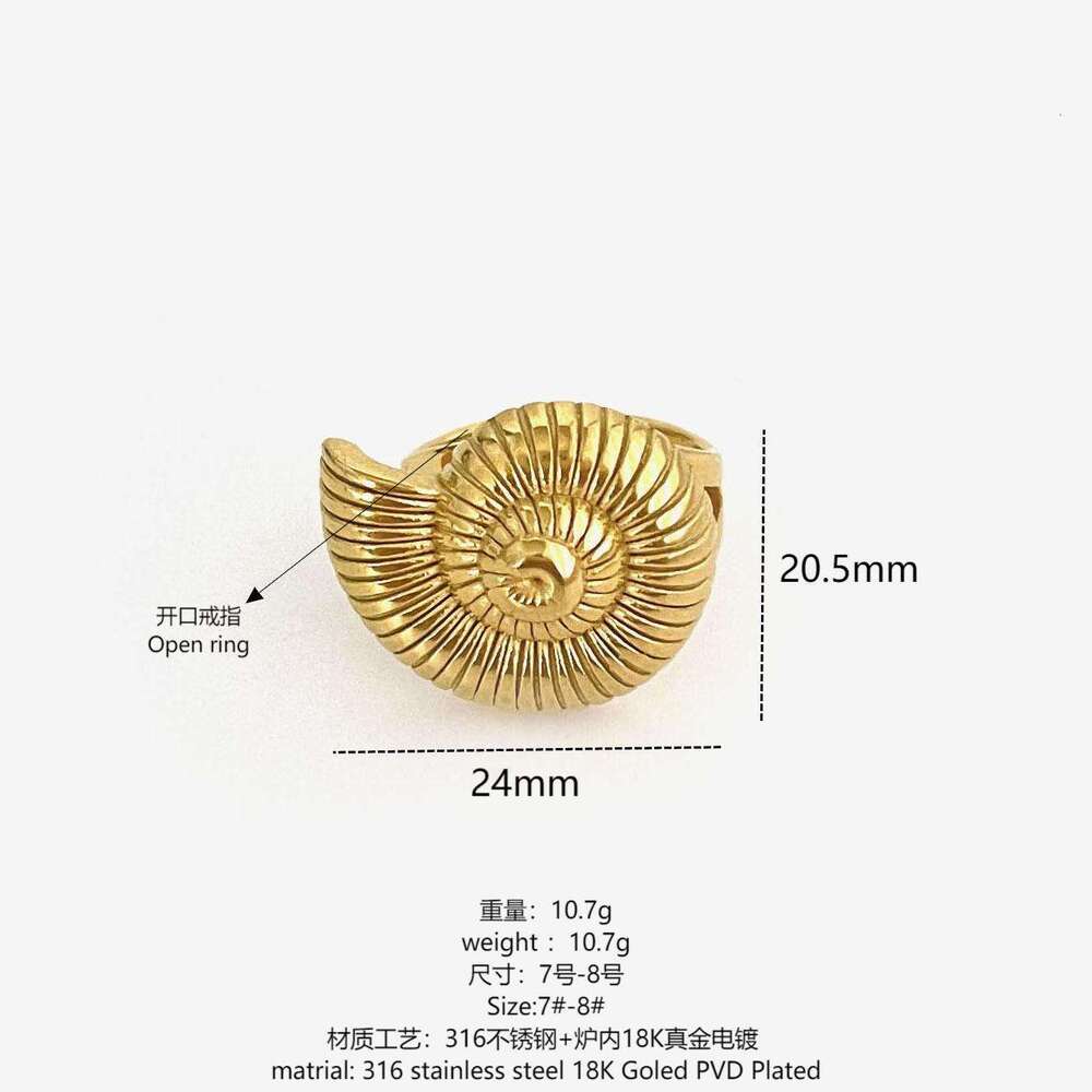 Stainless Steel Conch Spiral Hollow Open Non-Fading Personality Versatile Exaggerated Women's Ring