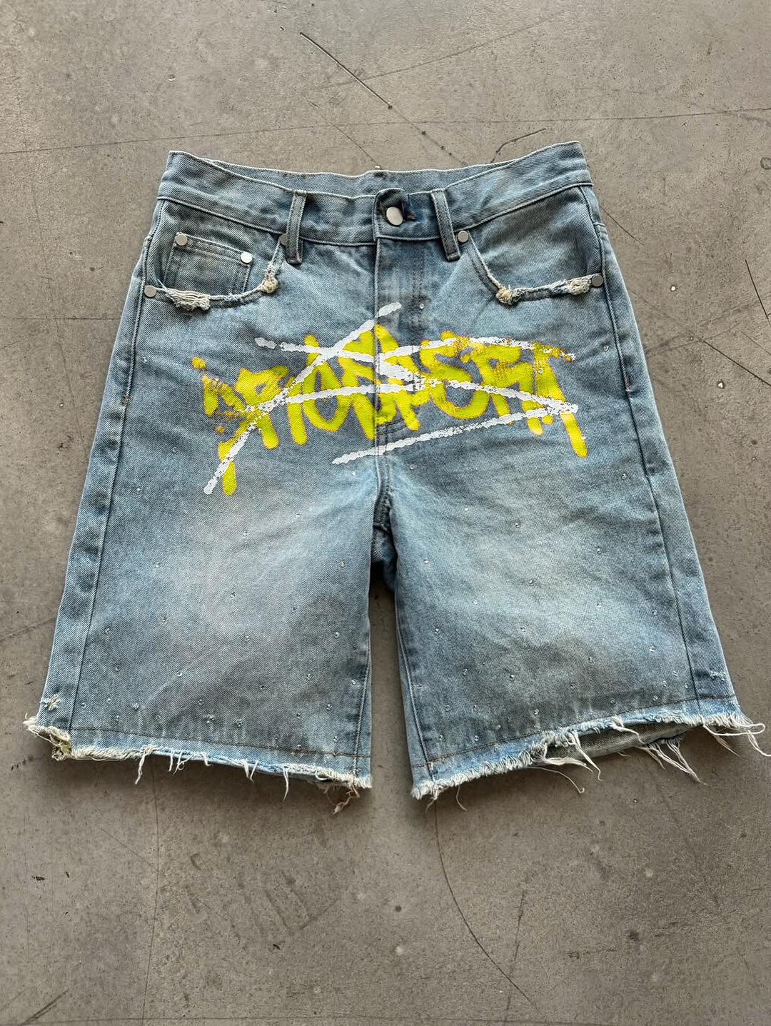 Men's Shorts Jorts Rhinestone Graffiti Distressed Printed Denim Men Women Trend Retro Hip Hop Streetwear Unisex Baggy Short Pants