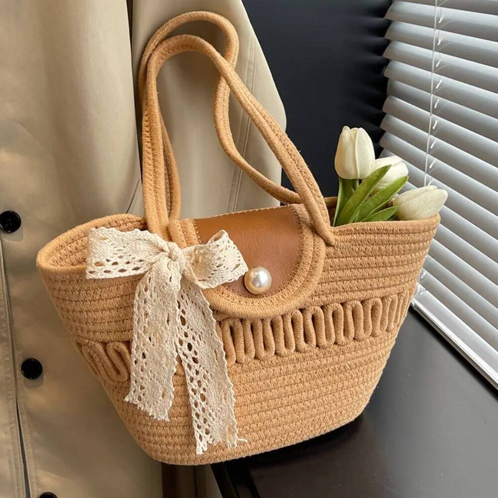 Luxury Handbag Retro Storage Cotton Handmade Handbag Rope Woven Countryside Style Beach Bag Handbag