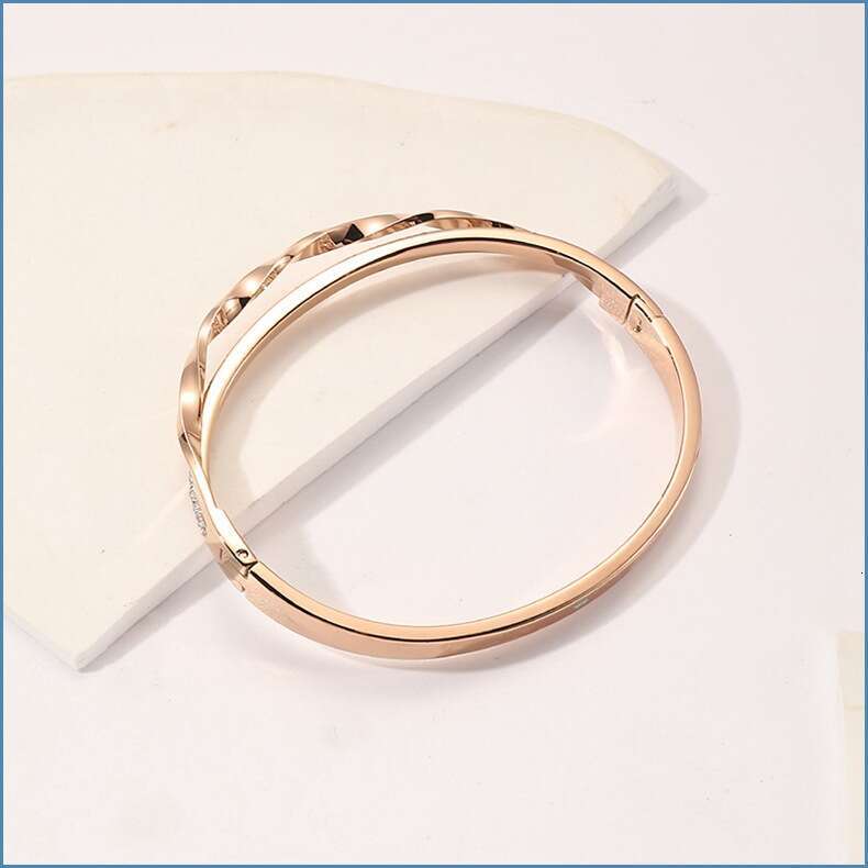 DHpet 2025 New Titanium Steel Cross Bracelet - 18K Rose Gold Plated, Crystal Inlaid, Floral Elements, Valentine's Gift, Sweet Tea Jewelry for Wom