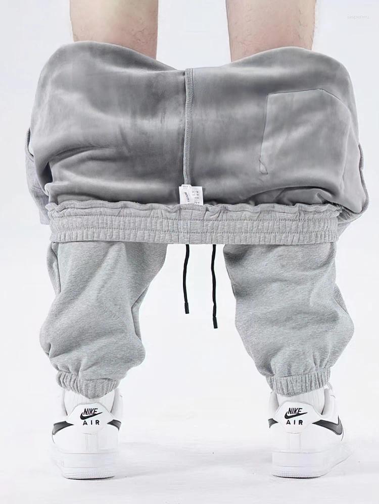 Men's Pants Fall Winter Fleece Thick Sweatpants Men Casual Gray Black Warm Jogger Spring Baggy Wide Leg Sport Thermal Trousers