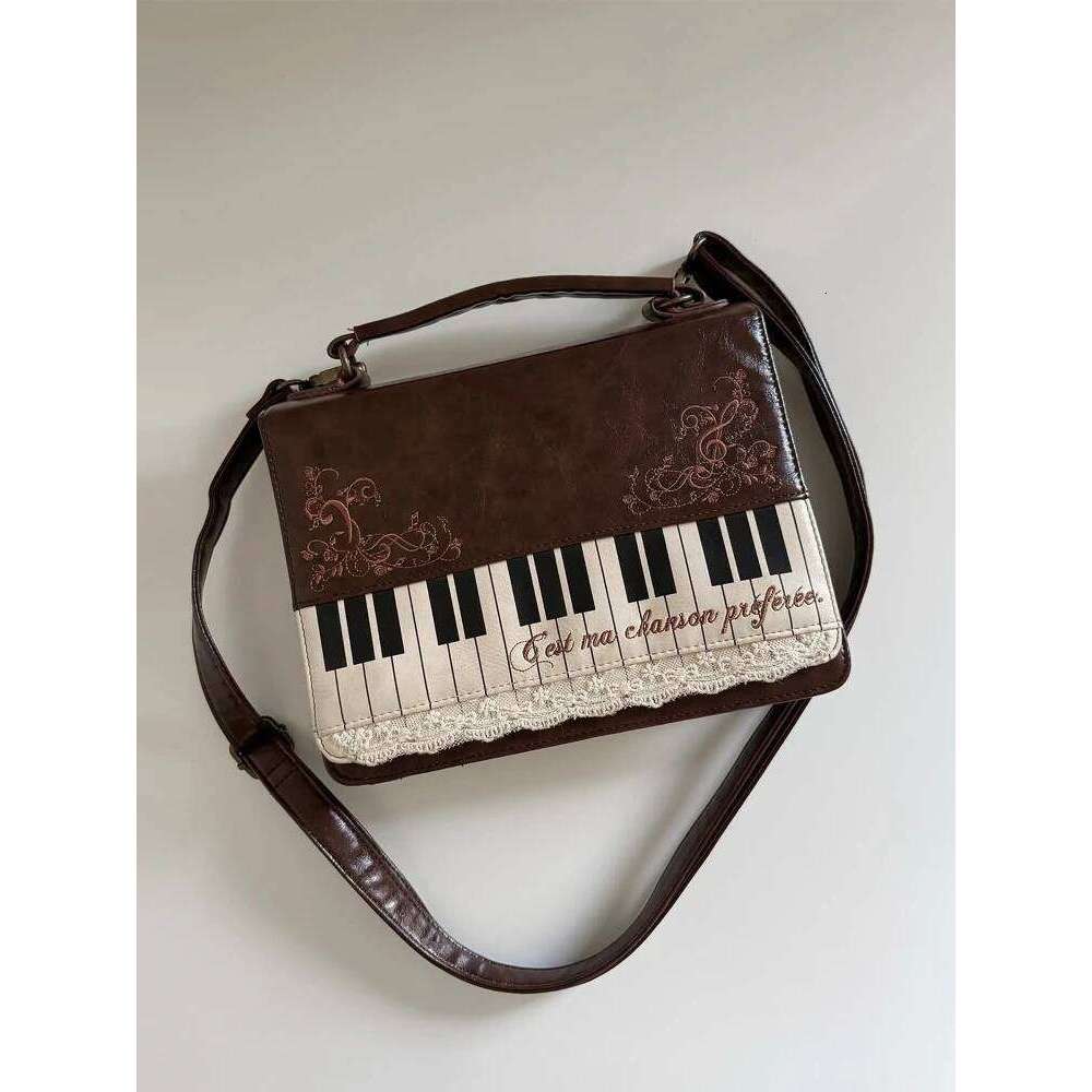 HIATUS Retro Literary Piano Embroidery Lace Shoulder Messenger Simple Texture Briefcase Mini Mobile Phone Bag