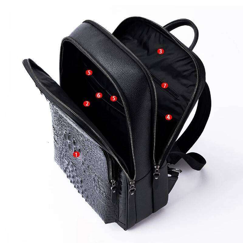Genuine Leather Business Crocodile pattern Men Bags Large Laptop Bagpack Travel Backpack College Schoolbag