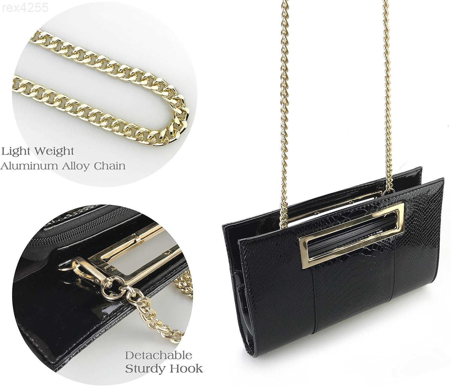 Classic Crocodile Pattern Faux Leather Metal Grip Cut it out Clutch with Shoulder Strap Womens HandbagW250903