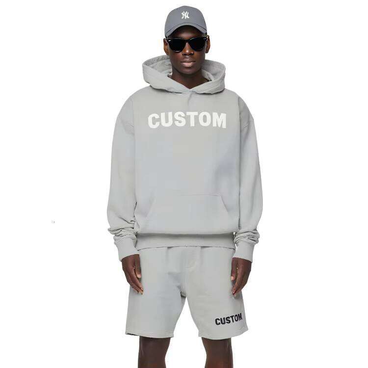 Fashion Oversized Drop Shoulder Hoodie Shorts Logo Men's Clothing with 2 Pieces Autumn Sportswear