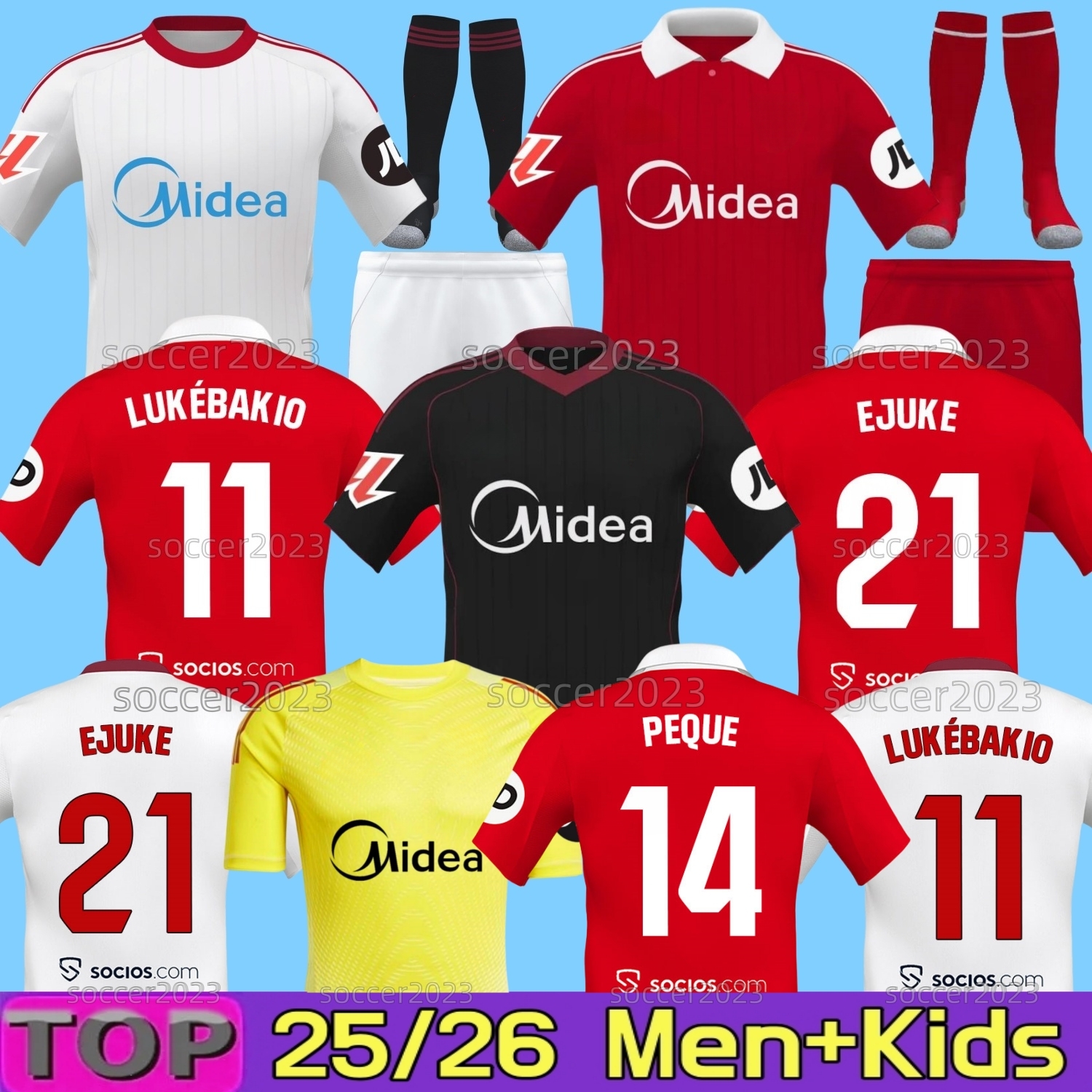 4XL 25 26 Sevilla soccer jerseys ISAAC SOW FC EJUKE JUANLU LUKEBAKIO PEQUE 2025 2026 home Away football shirts Men Kids L.OCAMPOS SUSO Maillot GUDELJ K.REKIK TECATITO
