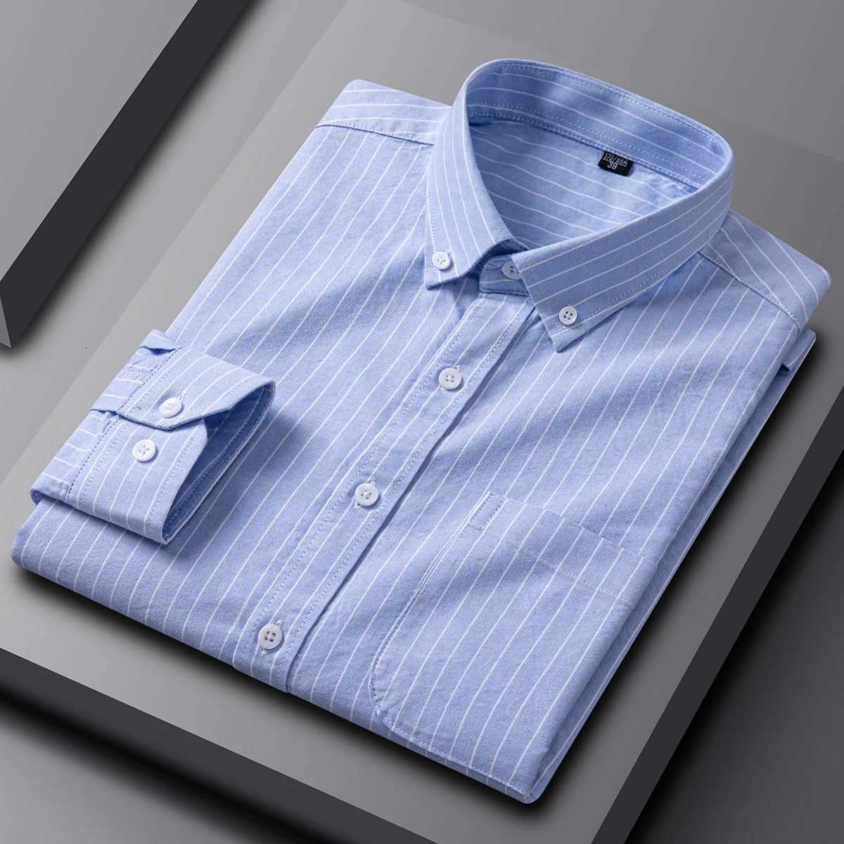 New in shirt 100cotton oxford plaid long sleeve shirts for man slim fit formal plain shirt soft striped casual elegant clothes X250903