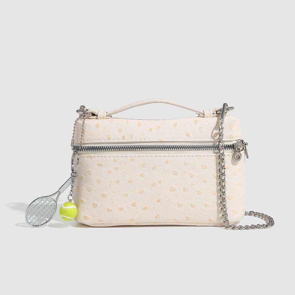Ostrich Pattern Box Racing Bowling Handbag Casual Single Shoulder Crossbody Chain Women's Bag