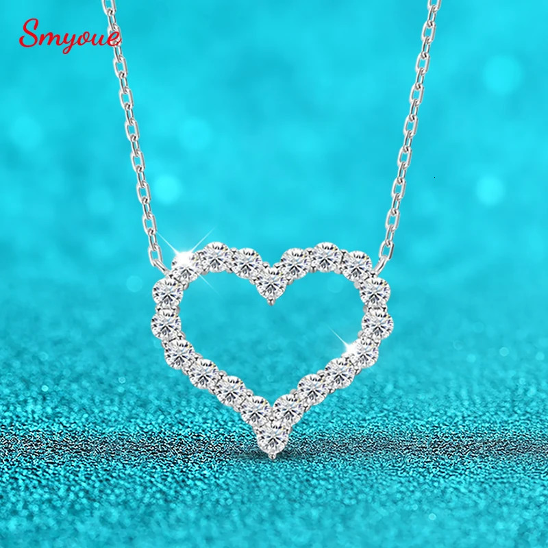 Smyoue 2CT Pass Tested Heart Necklace for Women S925 Silver Plated Platinum Simulated Diamonds Pendant Birthday Gift 250902