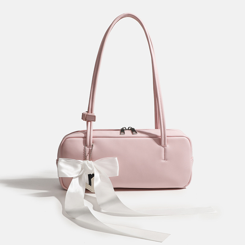 Spring-Summer Pink Pillows Bag with Bow Detail Chic Arm Pit Crossbody Accessory