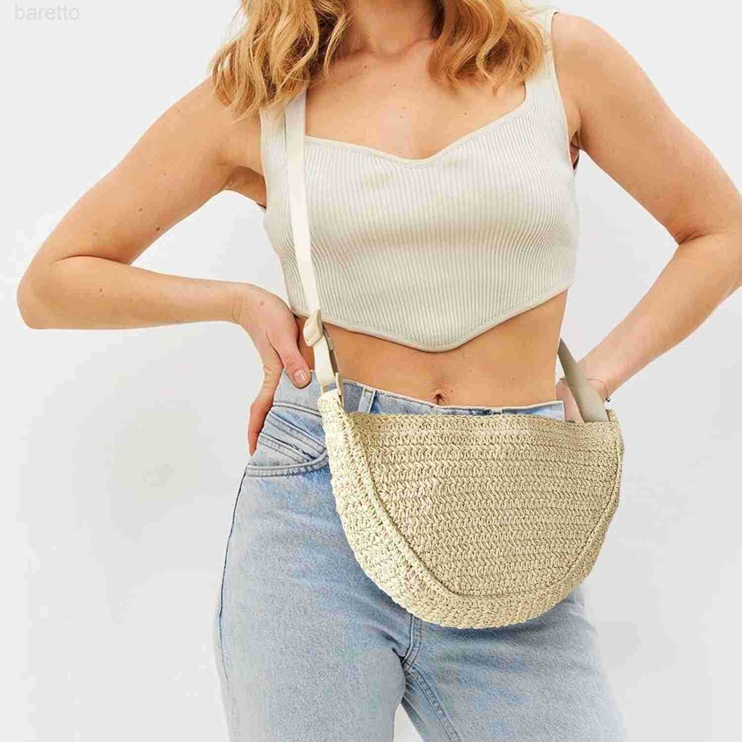 Straw Crossbody Bag for Women Summer Woven Beach Handbag Crescent Shoulder Purses with Adjustable Strap 2025 M250903
