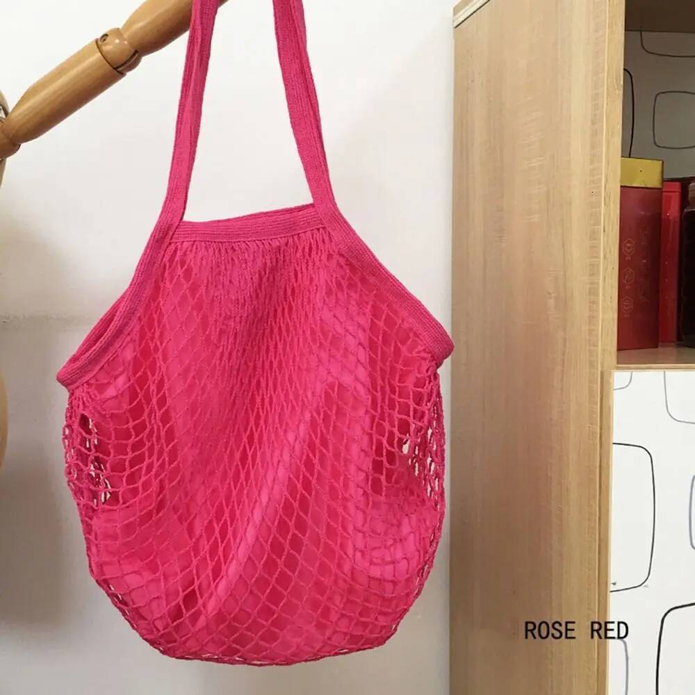 Luxury Handbag Reusable Grocery Fruit Vegetable Net Bag Washable Cotton Mesh String Organic Organizer Handbag Short Handle Top-Handle Bags Handbag