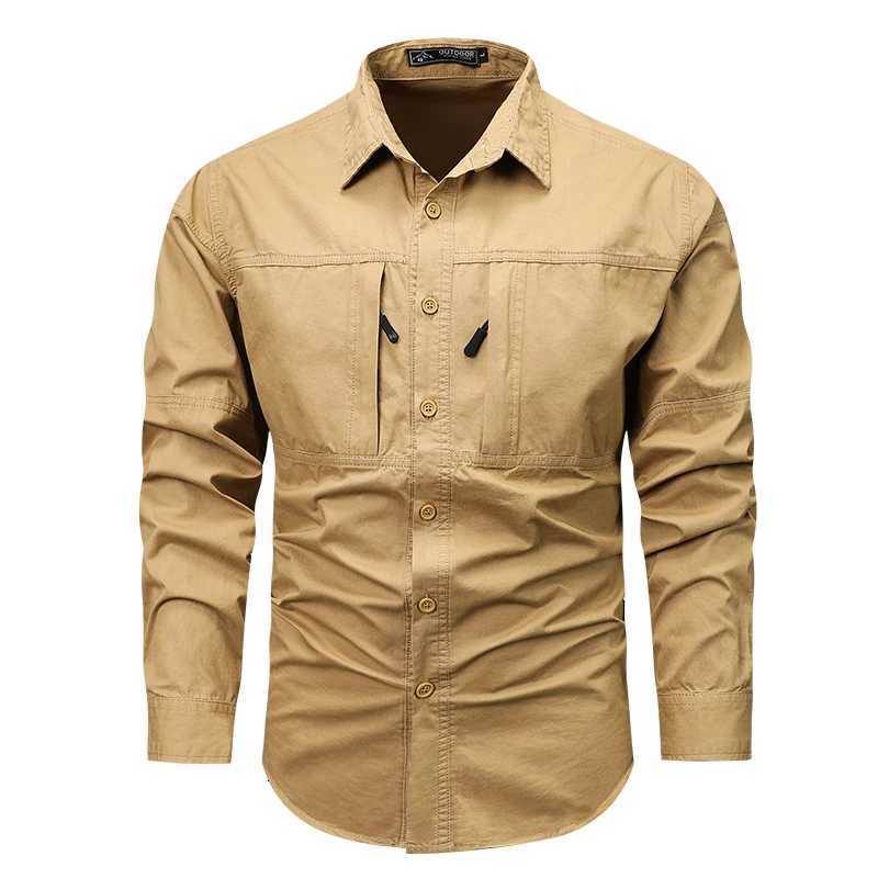 Size 5XL Spring Cotton Cargo Shirt for Men Long Sleeve MultiPocket Shirts Outdoor Casual Colthing High Quality Militar Overshir X250903