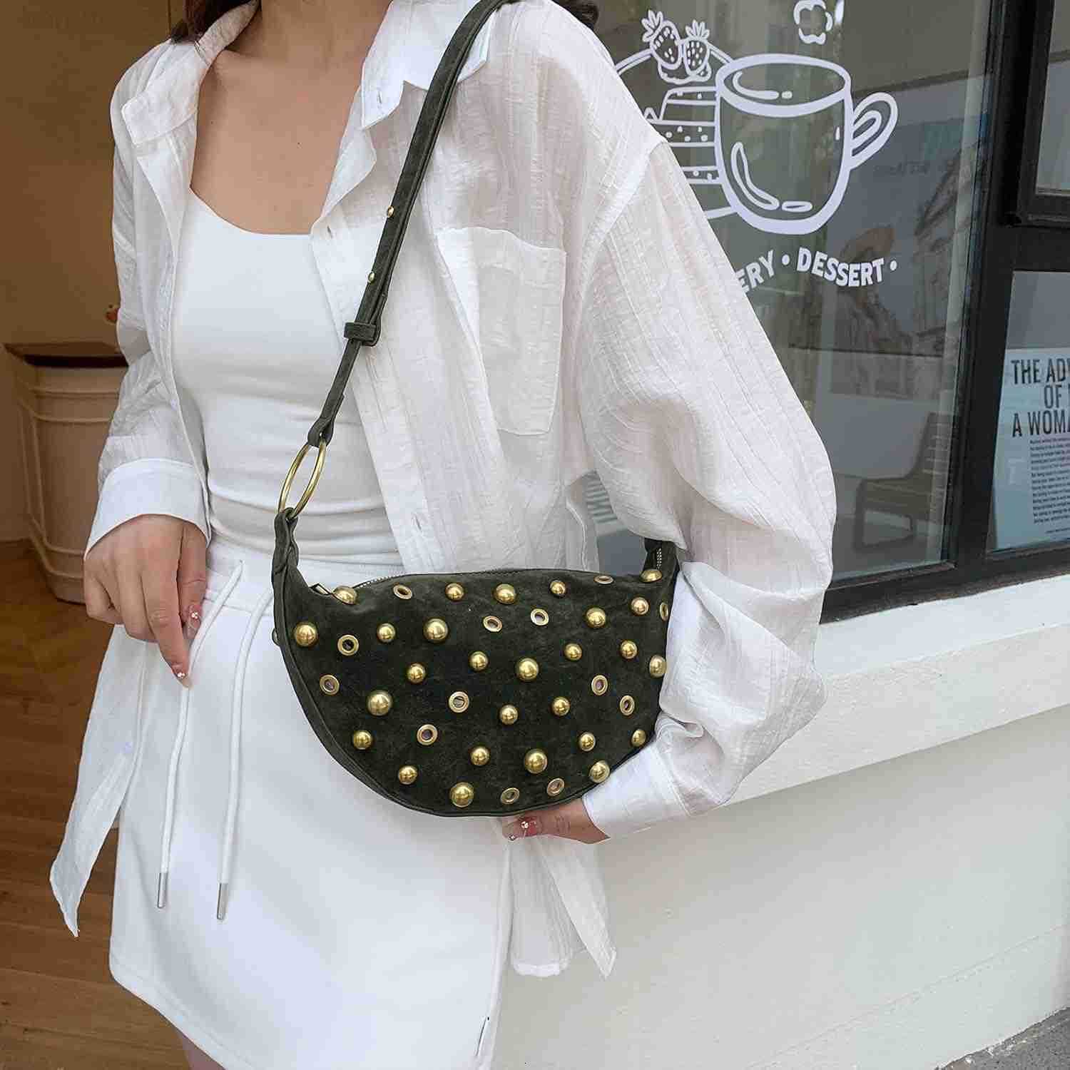 Purse Trendy Studded Handbag Hobo Crescent Bags Y2K Shoulder Bag Suede Purses for Women M250903